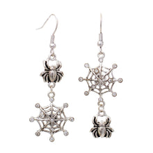 Load image into Gallery viewer, Silver Spider and Web Earrings
