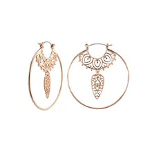 Load image into Gallery viewer, Rose Gold Filigree Dangle Hoops

