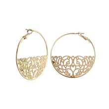 Load image into Gallery viewer, Gold Half Filigree Hoops
