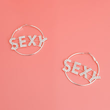 Load image into Gallery viewer, Silver SEXY Rhinestone Hoops
