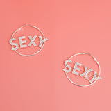 Silver SEXY Rhinestone Hoops