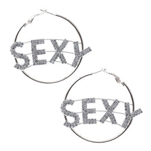 Load image into Gallery viewer, Silver SEXY Rhinestone Hoops
