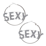 Silver SEXY Rhinestone Hoops