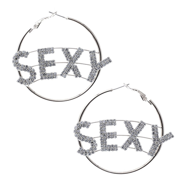 Silver SEXY Rhinestone Hoops