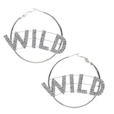 Silver WILD Rhinestone Hoops