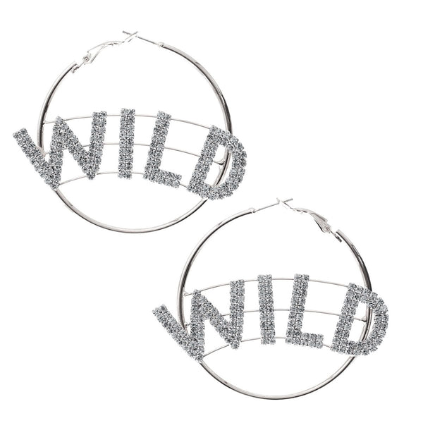 Silver WILD Rhinestone Hoops