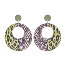 Load image into Gallery viewer, Green Wood Animal Print Earrings
