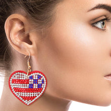 Load image into Gallery viewer, American Flag Rhinestone Heart Earrings
