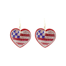 Load image into Gallery viewer, American Flag Rhinestone Heart Earrings
