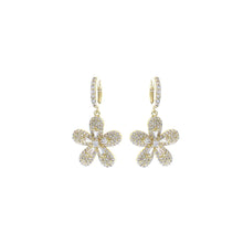 Load image into Gallery viewer, 14k Gold Plated CZ Flower Huggie Hoops
