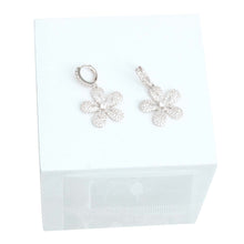Load image into Gallery viewer, Rhodium Plated CZ Flower Huggie Hoops
