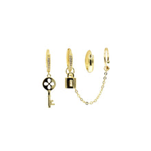 Load image into Gallery viewer, CZ Pave Huggie Hoop Key Ear Cuff Set
