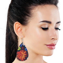 Load image into Gallery viewer, Multi Color Daisy Printed Teardrop Earrings
