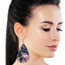 Load image into Gallery viewer, Pink Rose Printed Teardrop Earrings
