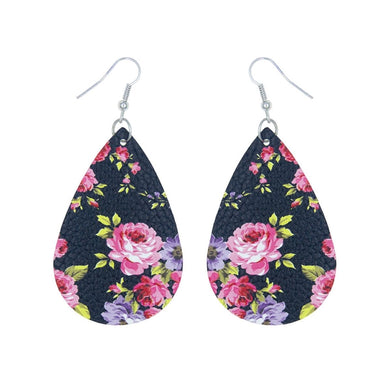 Pink Rose Printed Teardrop Earrings