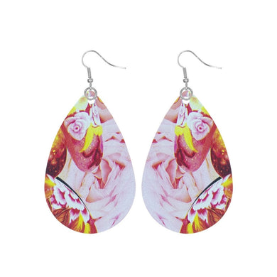 Fuchsia Floral Printed Teardrop Earrings