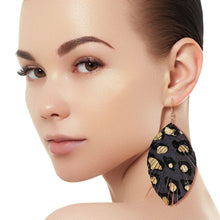 Load image into Gallery viewer, Gray Leopard Leather Feather Earrings
