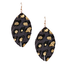 Load image into Gallery viewer, Gray Leopard Leather Feather Earrings
