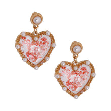Load image into Gallery viewer, Pearl and Pink Resin Heart Earrings
