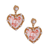 Pearl and Pink Resin Heart Earrings