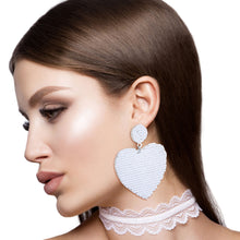 Load image into Gallery viewer, White Sead Bead Heart Earrings
