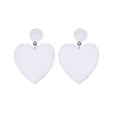 White Sead Bead Heart Earrings