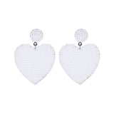 White Sead Bead Heart Earrings