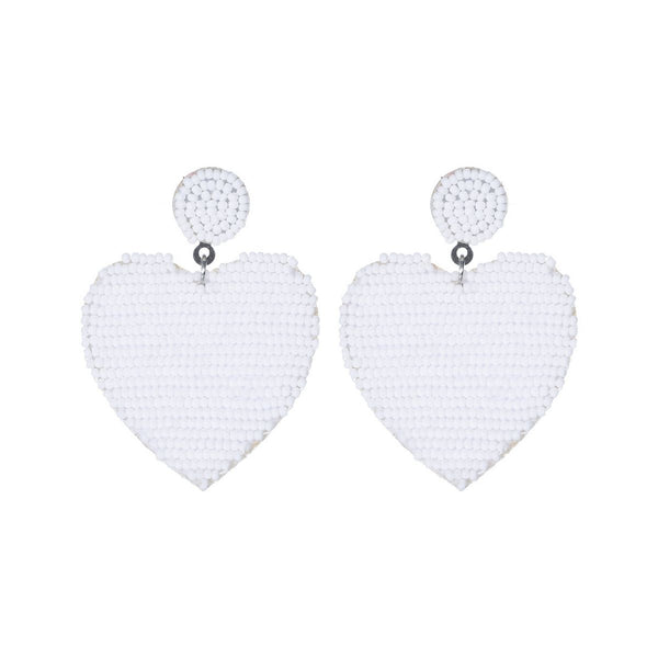 White Sead Bead Heart Earrings