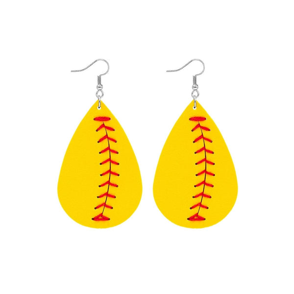 Mustard Yellow Softball Teardrop Earrings