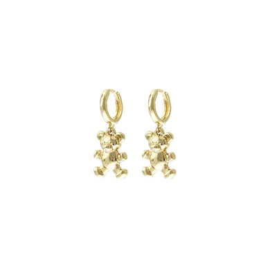 Gold Huggie Teddy Bear Hoops
