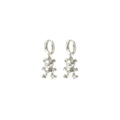 Silver Huggie Teddy Bear Hoops