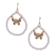Load image into Gallery viewer, Gold Butterfly in Pearl Drop Hoops
