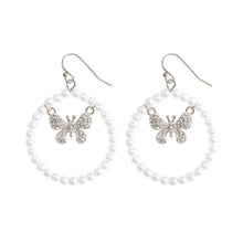 Load image into Gallery viewer, Silver Butterfly in Pearl Drop Hoops
