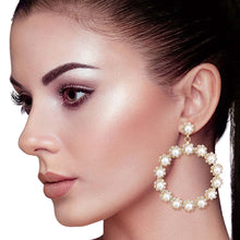 Load image into Gallery viewer, 45mm Pearl Gold Round Earrings
