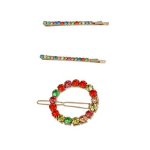 Load image into Gallery viewer, 3 Pcs Multi Rhinestone Gold Circle Hair Pin Set
