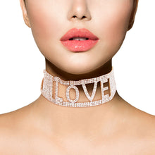 Load image into Gallery viewer, Gold LOVE 18 Row Rhinestone Choker
