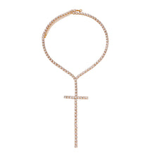 Load image into Gallery viewer, Gold Crystal Cross Pendant Necklace
