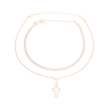 Load image into Gallery viewer, Gold Rhinestone Cross 2 Choker Set
