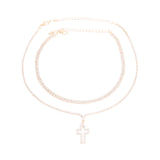 Gold Rhinestone Cross 2 Choker Set