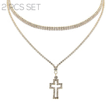 Load image into Gallery viewer, Gold Rhinestone Cross 2 Choker Set
