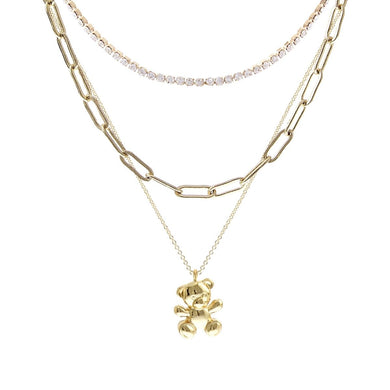 Gold 3 Pcs Teddy Bear Necklace