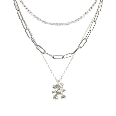 Silver 3 Pcs Teddy Bear Necklace