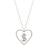 Gold Dollar Sign Heart Necklace
