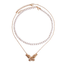 Load image into Gallery viewer, 2 Pcs Gold Pearl Butterfly Necklace
