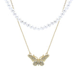2 Pcs Gold Pearl Butterfly Necklace