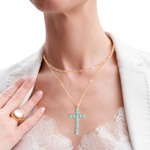 Load image into Gallery viewer, Gold Turquoise Stone Cross 2pc Necklace
