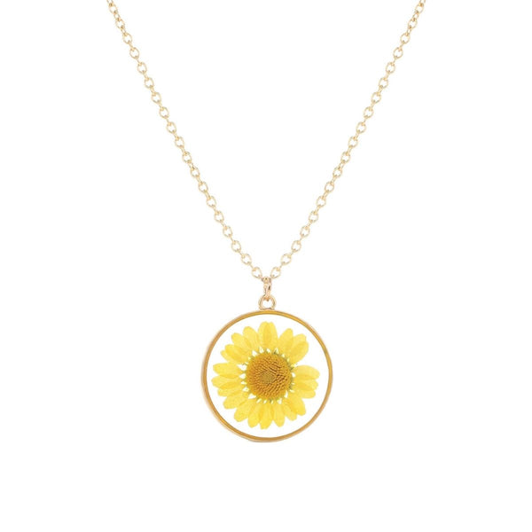 Yellow Daisy Dried Flower Necklace