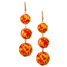 Load image into Gallery viewer, Yellow and Red Sequin Ball Earrings
