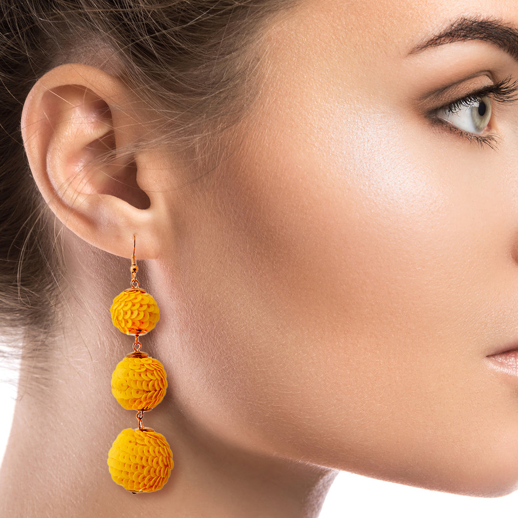 Yellow Sequin Ball Earrings