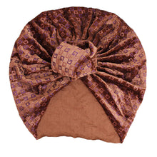 Load image into Gallery viewer, Brown Velvet Designer Monogram Turban
